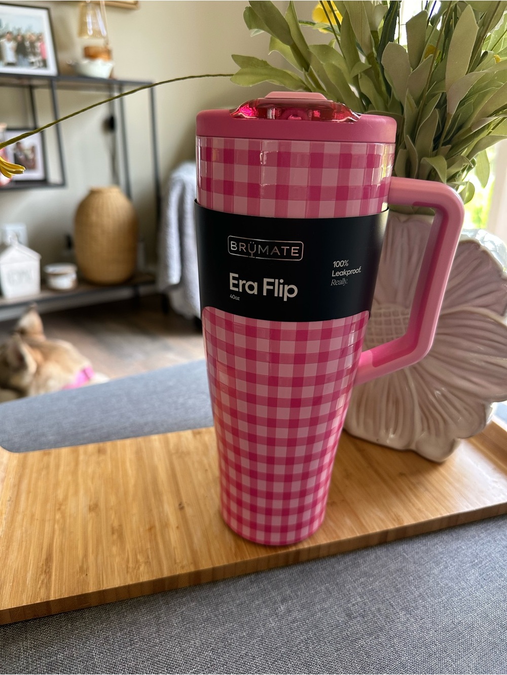 BruMate 40oz Stainless Steel Era Flip Straw Tumbler - Pink Gingham